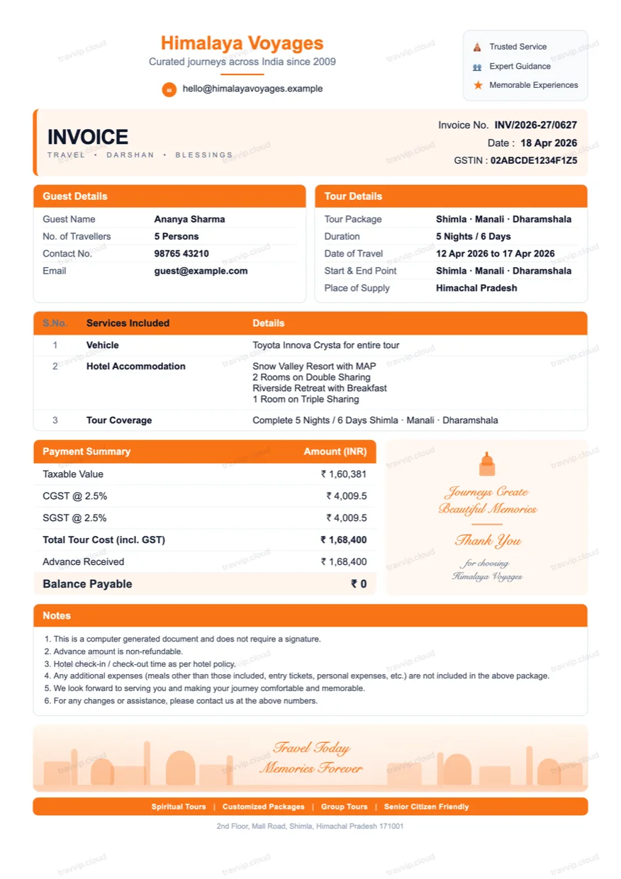 GST tax invoice showing taxable value, CGST and SGST worked out of the inclusive total